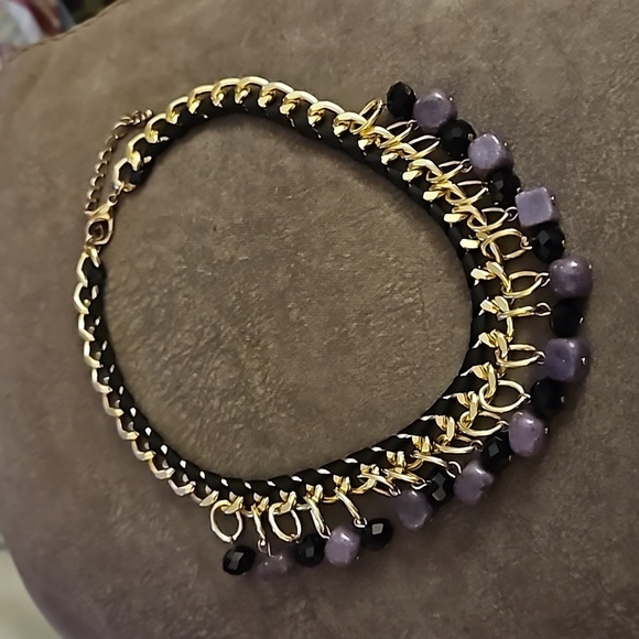 VTG Woven Ribbon Chain Glass Gemstone Bead Bauble Baddie Statement Necklace - Picture 2 of 7